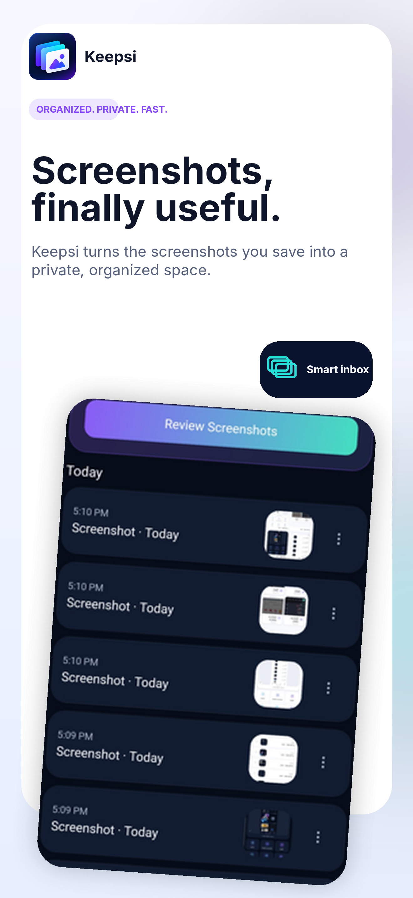 Keepsi — screenshot inbox